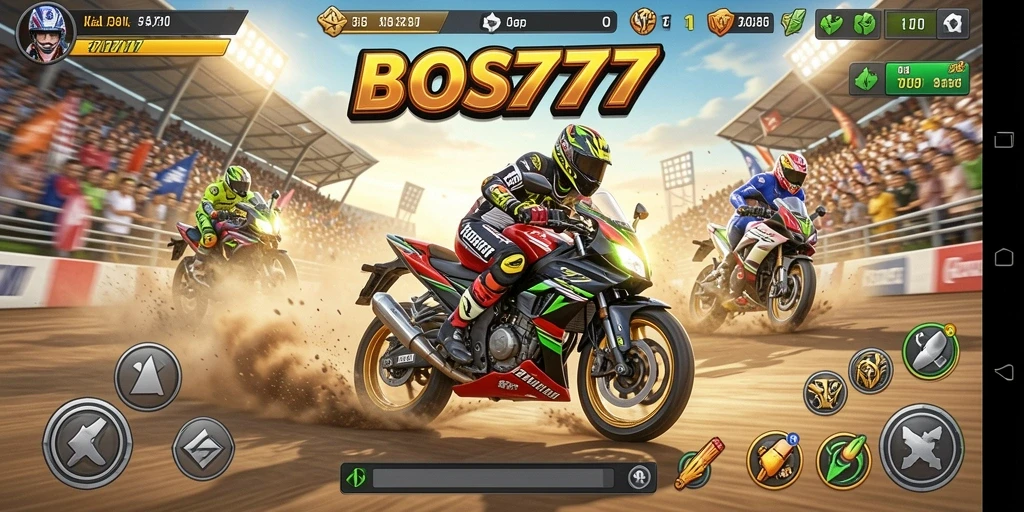Screenshot gameplay dari balapan motor seru di BOS777.