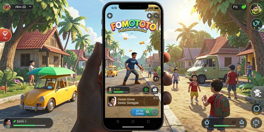 Tampilan gameplay FOMOTOTO yang penuh warna dan interaktif.