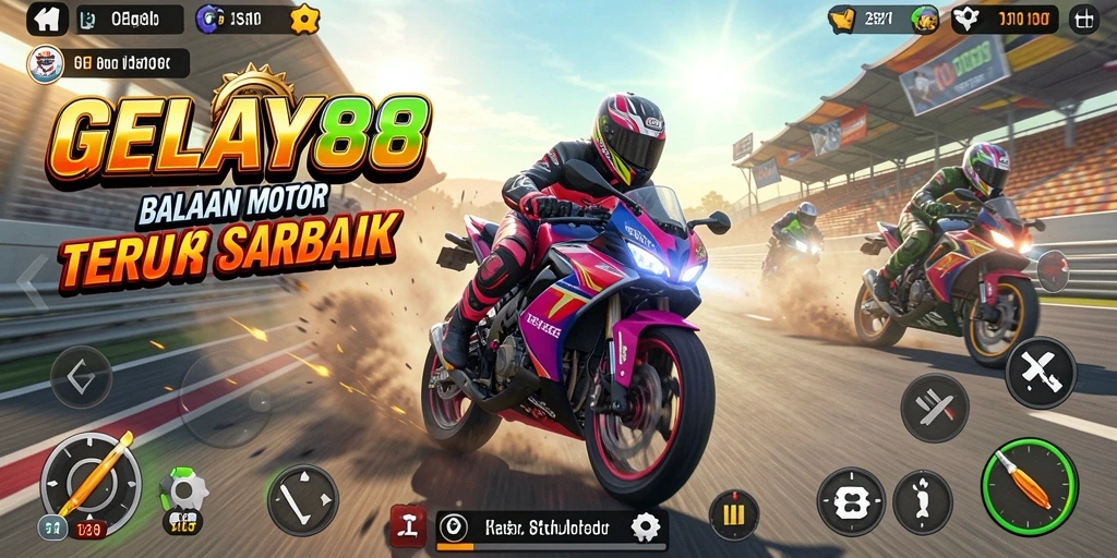 Tampilan seru dari gameplay balapan motor yang mendebarkan.