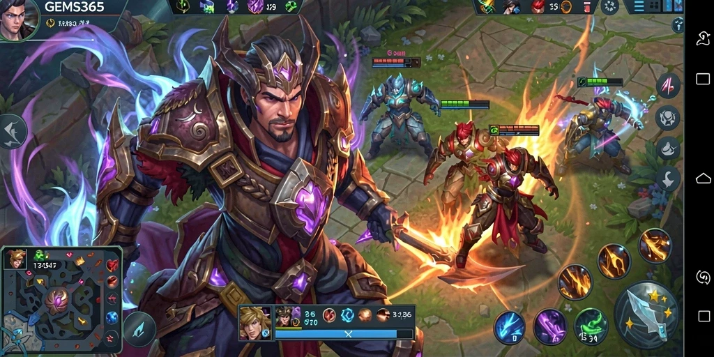 Screenshot gameplay epik dari GEMS365 yang menunjukkan pertempuran tim.