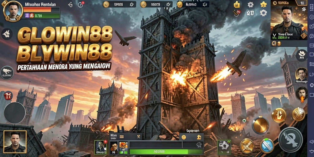 Tampilan gameplay GLOWIN88 dengan menara pertahanan yang strategis.