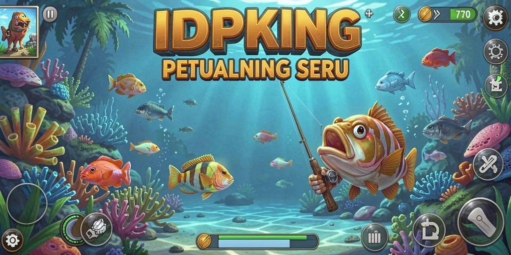 Tampilan gameplay IDPKING yang menawan saat memancing ikan.