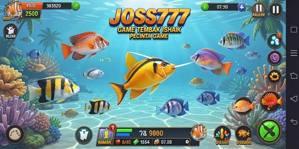 Tampilan gameplay JOSS777 dengan aksi menembak ikan yang seru.