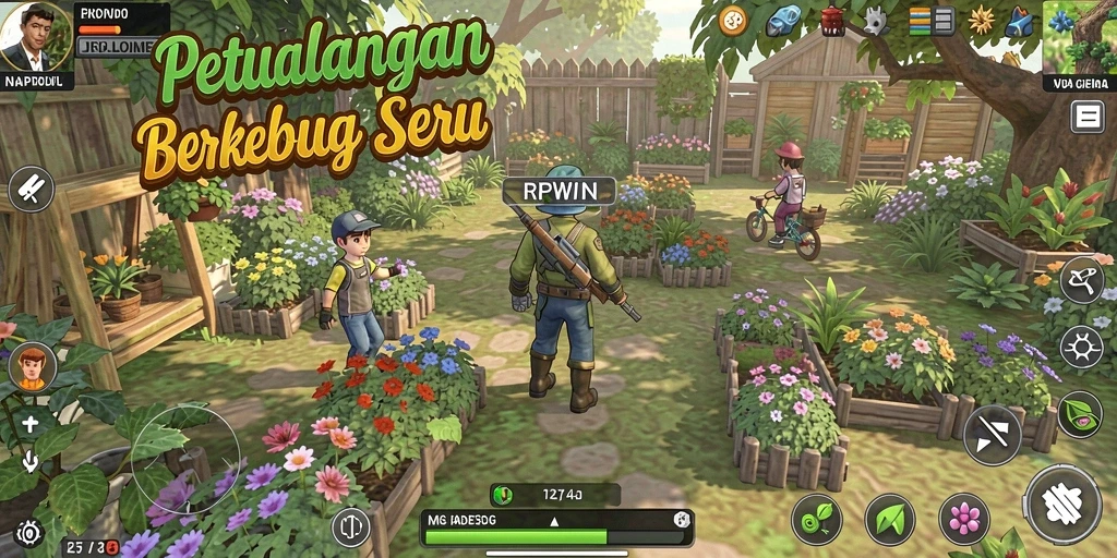 Screenshot gameplay yang menampilkan aktivitas berkebun dalam RPWIN.